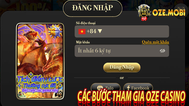 Các bước tham gia oze casino